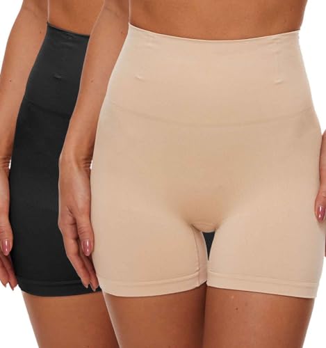 Joligiao Damen Bauchweg Unterhose Unter Rock Kurze Hose Hohe Taille Shapewear Figurformende Unterwäsche Miederpants Butt Lifter Shapewear Body Shaper Leggings Beige Schwarz M-L von Joligiao