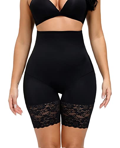 Joligiao Damen Figurenformend Hohe Taille Shapewear Anti-Chafing Miederpants Miederhose Bauch-Weg-Effekt Body Shape Shapewear Bauch Kontrolle Spitze Unterwäsche (Schwarz,S) von Joligiao