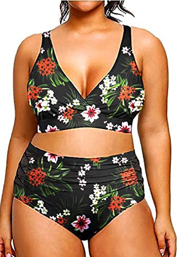 Joligiao Damen GroßE GrößEn Bikini Set Tiefer V Ausschnitt Sheer Mesh Zweiteiliger Badeanzug Mesh HöSchen Bikini Plus Size Bademode Swimsuit,Grün,XL von Joligiao