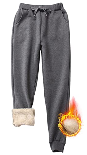 Joligiao Damen Jogginghose Baumwolle Sporthose Thermo Lang Sweatpants Lässige Lose Freizeithose mit Taschen Trainingshose Freizeithose Jogger Laufhosen Basics Sweathose Trackpants(dunkel-Grau,M) von Joligiao