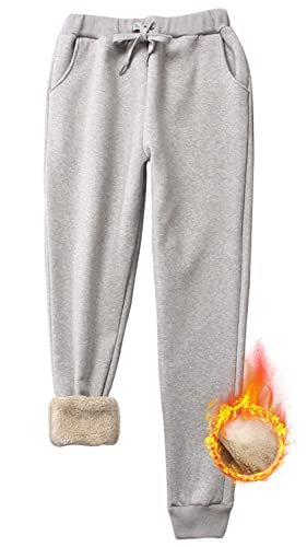 Joligiao Damen Jogginghose Baumwolle Sporthose Thermo Lang Sweatpants Lässige Lose Freizeithose mit Taschen Trainingshose Freizeithose Jogger Laufhosen Basics Sweathose Trackpants(hell-Grau,L) von Joligiao