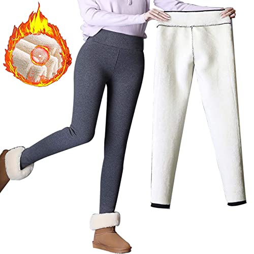 Joligiao Damen Leggings Thermo Strumpfhosen Sportleggins Gefütterte Hose mit Fleece Winter High Waist Plus Dicker Samt Baumwolle Angenehm Elastische für Sport Gym Training Outdoor，Grau，L von Joligiao