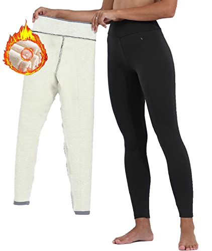 Joligiao Damen Leggings Thermo Strumpfhosen Sportleggins Gefütterte Hose mit Fleece Winter High Waist Plus Dicker Samt Baumwolle Angenehm Elastische für Sport Gym Training Outdoor，Schwarz，S von Joligiao