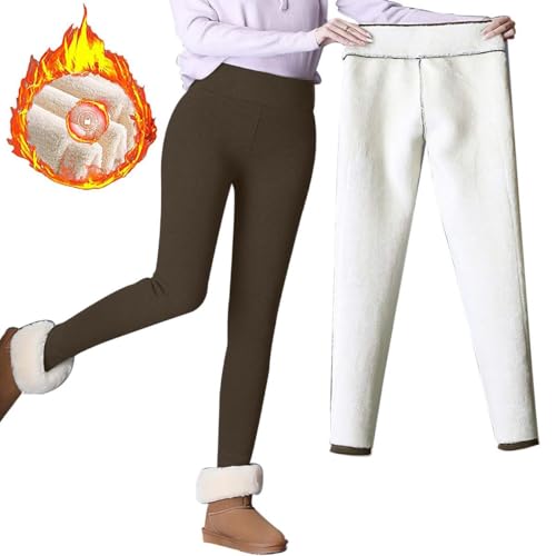 Joligiao Damen Leggings Thermo Strumpfhosen Sportleggins Gefütterte Hose mit Fleece Winter High Waist Plus Dicker Samt Baumwolle Angenehm Elastische für Sport Gym Training Outdoor Braun S von Joligiao