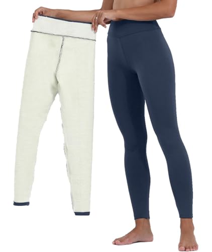 Joligiao Damen Leggings Thermo Strumpfhosen Sportleggins Gefütterte Hose mit Fleece Winter High Waist Plus Dicker Samt Baumwolle Angenehm Elastische für Sport Gym Training Outdoor Marineblau L von Joligiao