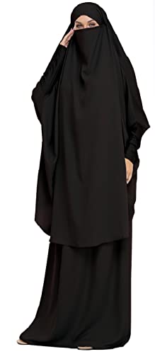 Joligiao Damen Muslim Roben Einfarbig Lose Muslimisches Kleid Mit Kapuze Islamische Gebetskleidung Fledermaus Ärmel Langarm Türkische Robe Mit Turban Strickjacke Ramadan Kleid,Schwarz von Joligiao