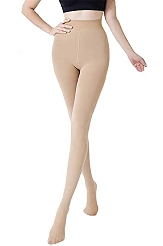 Joligiao Damen Strumpfhosen Thermo Strumpfhose Warme Winter Leggins mit Innenfleece Invisible Plüschstrümpfe Super Strech Pantyhose Hohe Taille Thermoleggins Blickdichte (Beige,L-XL/60-80KG) von Joligiao