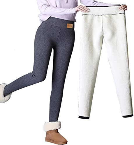 Joligiao Damen Warme Thermoleggings Winter Dicke Leggings Gefütterte Strumpfhose Thermo Yogahosen mit Fleece Slim Blickdichte Jogginghose Freizeithose Winter Strumpfhosen(A-Grau,L) von Joligiao