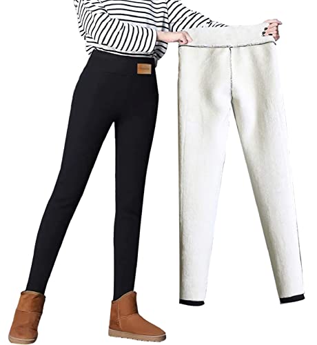 Joligiao Damen Warme Thermoleggings Winter Dicke Leggings Gefütterte Strumpfhose Thermo Yogahosen mit Fleece Slim Blickdichte Jogginghose Freizeithose Winter Strumpfhosen(A-Schwarz,L) von Joligiao