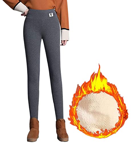 Joligiao Damen Warme Hosen,Mädchen Leggins Dicke Leggings aus Kaschmirwolle Slim Lange Elastische Leggings Hosen mit Innenfleece Herbst Winter(B-Grau,XXL) von Joligiao