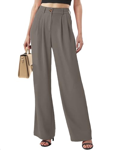 Joligiao Damen Weite Hosen Lang Hose Mit Weites Bein Leichte Elastische Lockere Palazzo Hose Hohe Taille Stoffhose Einfarbig Hose Elegant Freizeit Anzughose mit Tasche Beinform Hosen(Kaffee,XXL) von Joligiao