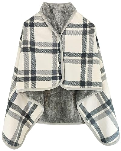 Joligiao Damen Winter Umhang Flanell Cape Strickjacken,Warm Schal mit Knöpfen für beide Seiten,Decken Poncho for Damen/Herren Im Büro/Haus/Auto von Joligiao