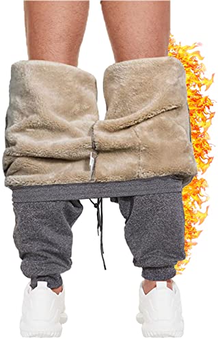 Joligiao Herren Jogginghose Lange Hose Warme Winter Sporthose High Waist mit rotem Rand Sweathose Sportlich Fitness Hose Jogger Fleece Hosen mit Taschen Fitness Trainingsanzug,Grau,XXL von Joligiao