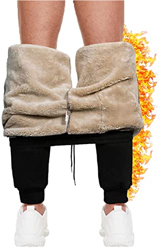 Joligiao Herren Jogginghose Lange Hose Warme Winter Sporthose High Waist mit rotem Rand Sweathose Sportlich Fitness Hose Jogger Fleece Hosen mit Taschen Fitness Trainingsanzug,Schwarz,XL von Joligiao