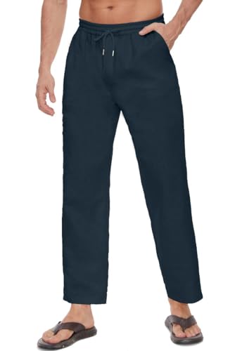 Joligiao Herren Leinenhose Herren Lang Baumwoll Sommerhose Weit Leicht Loose Fit Freizeithose für Urlaub Strand Alltag Kordelzug Freizeit Gerade Strandhose mit Taschen Joligiao Herren Leinenhose Herren Lang Baumwoll Sommerhose Weit Leicht Loose Fit Freizeithose für Urlaub Strand Alltag Kordelzug Freizeit Gerade Strandhose mit Taschen von Joligiao