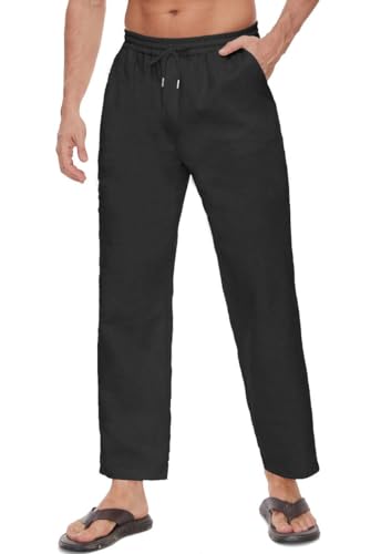 Joligiao Herren Leinenhose Herren Lang Baumwoll Sommerhose Weit Leicht Loose Fit Freizeithose für Urlaub Strand Alltag Kordelzug Freizeit Gerade Strandhose mit Taschen Schwarz M Joligiao Herren Leinenhose Herren Lang Baumwoll Sommerhose Weit Leicht Loose Fit Freizeithose für Urlaub Strand Alltag Kordelzug Freizeit Gerade Strandhose mit Taschen Schwarz M von Joligiao
