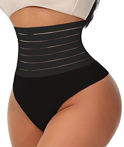 Joligiao Hohe Taille Miederslip Strings Tanga Unterwäsche Damen Shapewear Miederslip Body Shaper Tanga Mieder String Bauchweg Shapewear Figurformender Slip Nahtlos Unterhose Taille Shaping,L,Schwarz von Joligiao