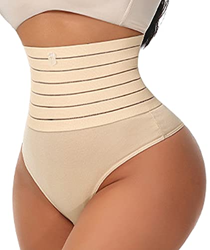 Joligiao Hohe Taille Miederslip Strings Tanga Unterwäsche Damen Shapewear Miederslip Body Shaper Tanga Mieder String Bauchweg Shapewear Figurformender Slip Nahtlos Unterhose Taille Shaping,S,Beige von Joligiao