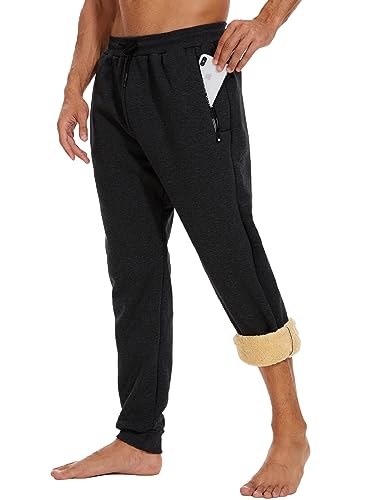 Joligiao Jogginhose Herren Fleecehose Herren Sherpa GefüTtert Thermo Sweathose Hohe Taille Elastisch Verstellbar Mit Kordelzug Trainingshose Winter Warme Jogginghose Herren Mit ReißVerschluss Taschen von Joligiao