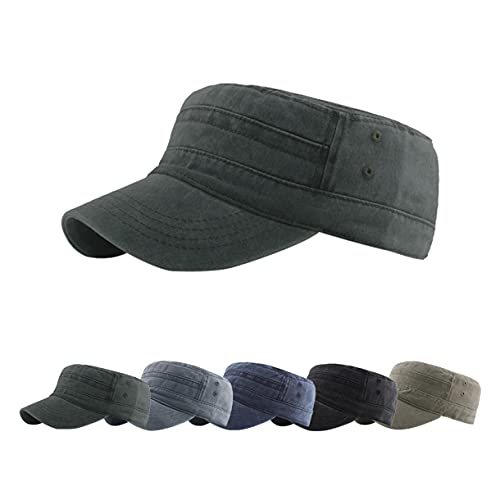 Joligiao Kappen Unisex Vintage gewaschener Hut Militärkappe Verstellbare Kappe Flache Oberfläche Distressed Einfarbiger Reisehut Nostalgischer Stil Einfach klassisch,Grün,One Size von Joligiao