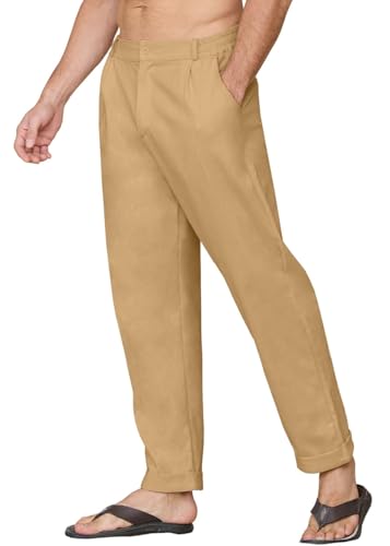 Joligiao Leinenhose Herren Lang Sommer Leichte Sommerhose Leichte Hose mit Elastischer Bund Stoffhose Lässige Leinenhose mit Taschen Loose Fit Casual Freizeithose Strandhose Baumwolle Leinenhosen von Joligiao