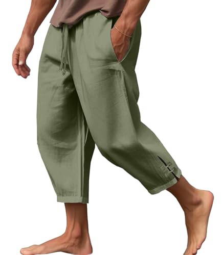 Joligiao Leinenhose Hose Herren Leichte Sommerhose Freizeithose Baumwollhose mit Taschen Loose Fit Sommer Strandhose Hosen mit Gummizug Joggpants Hose Lang von Joligiao
