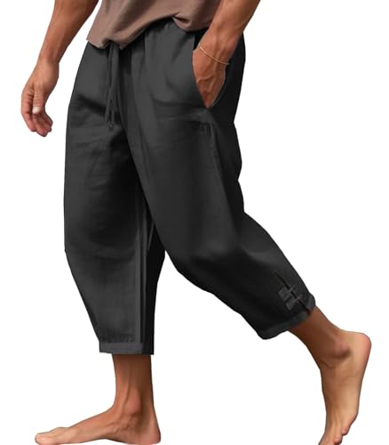Joligiao Leinenhose Hose Herren Leichte Sommerhose Freizeithose Baumwollhose mit Taschen Loose Fit Sommer Strandhose Hosen mit Gummizug Joggpants Hose Lang von Joligiao