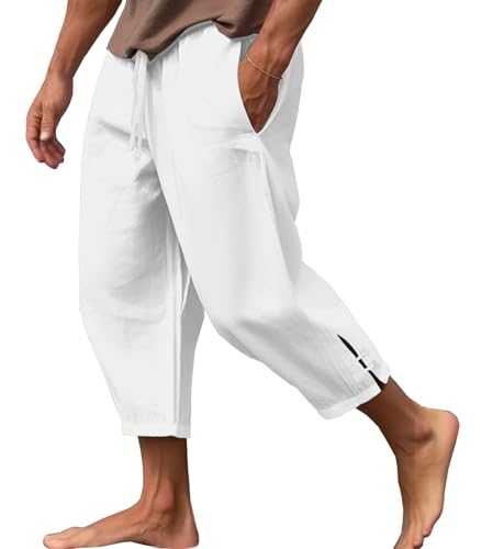 Joligiao Leinenhose Hose Herren Leichte Sommerhose Freizeithose Baumwollhose mit Taschen Loose Fit Sommer Strandhose Hosen mit Gummizug Joggpants Hose Lang von Joligiao