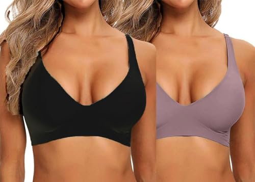 Joligiao Push Up Dessous für Frauen Täglich BH Einfarbiger Classics BHS Soft Bralette Nahtloser Schlaf-BH Mit Abnehmbaren Polstern,#1Schwarz&Kaffee,L von Joligiao