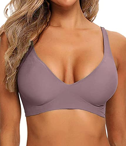 Joligiao Push Up Dessous für Frauen Täglich BH Einfarbiger Classics BHS Soft Bralette Nahtloser Schlaf-BH Mit Abnehmbaren Polstern,Kaffee,M von Joligiao