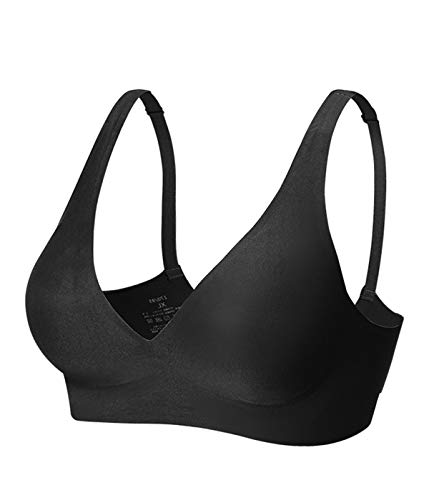 Joligiao Push Up Dessous für Frauen Täglich BH Einfarbiger Classics BHS Soft Bralette Nahtloser Schlaf-BH Mit Abnehmbaren Polstern,Schwarz,L von Joligiao