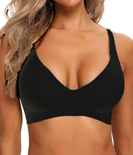 Joligiao Push Up Dessous für Frauen Täglich BH Einfarbiger Classics BHS Soft Bralette Nahtloser Schlaf-BH Mit Abnehmbaren Polstern,Schwarz,L von Joligiao