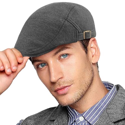 Joligiao Schiebermütze Herren Barett Cap Herbst Winter Tweed Mützen Barett Hut Verstellbar Baumwolle Flache Kappe Vintage Freizeit Klassische Barett Driving Hüte B-Tiefes Grau Einheitsgröße von Joligiao