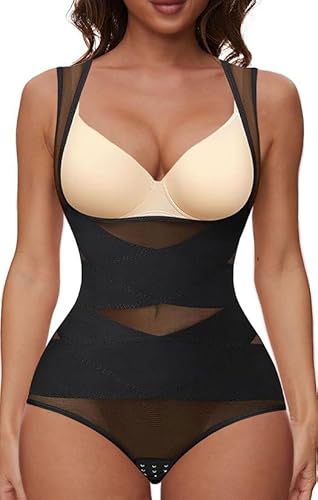 Joligiao Shapewear Damen Bauchweg Bodysuit Figurenformend Body Shaper Formende Body Shaper Taillenformer Unterbrust Korsett Shaping Bodysuit mit Haken Unterwäsche Schwarz M von Joligiao