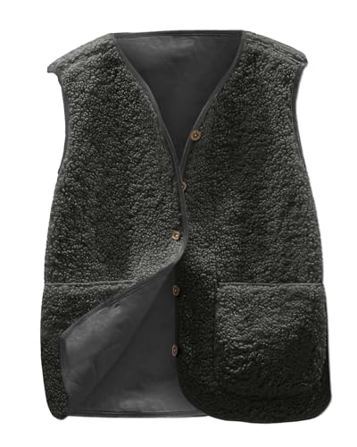 Joligiao Teddy Fleece Weste Damen Herbst Winter Warm Ärmellos Westen Leicht Casual Einfarbig Jacke Button-Down mit V Ausschnitt Westen mit Taschen Outwear von Joligiao
