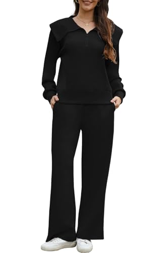 Joligiao Trainingsanzug Damen Reißverschluss Revers Hausanzug Herbst und Winter Jogginganzug Set Warm Mode Lounge Sets Elegant Langarm Freizeitanzug Zweiteiler Einfarbig Sport Set Weich Sweatshirt von Joligiao