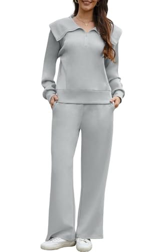 Joligiao Trainingsanzug Damen Reißverschluss Revers Hausanzug Herbst und Winter Jogginganzug Set Warm Mode Lounge Sets Elegant Langarm Freizeitanzug Zweiteiler Einfarbig Sport Set Weich Sweatshirt von Joligiao