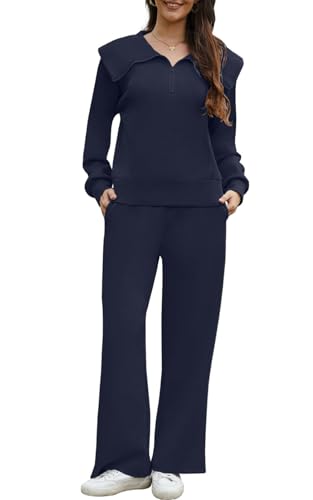 Joligiao Trainingsanzug Damen Reißverschluss Revers Hausanzug Herbst und Winter Jogginganzug Set Warm Mode Lounge Sets Elegant Langarm Freizeitanzug Zweiteiler Einfarbig Sport Set Weich Sweatshirt von Joligiao