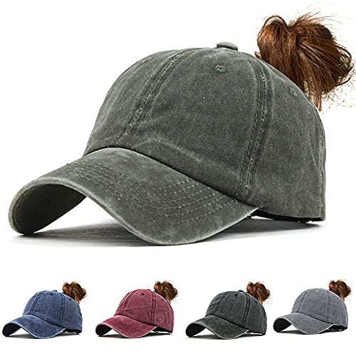 Joligiao Vintage Damen Baseball Kappe Pferdeschwanz Cap Washed Retro Ponytail Baseballmütze Mit Zöpfen Einstellbare Loch Loop Outdoor Sports Unisex 1/2 Stück (Grün,One Size) von Joligiao