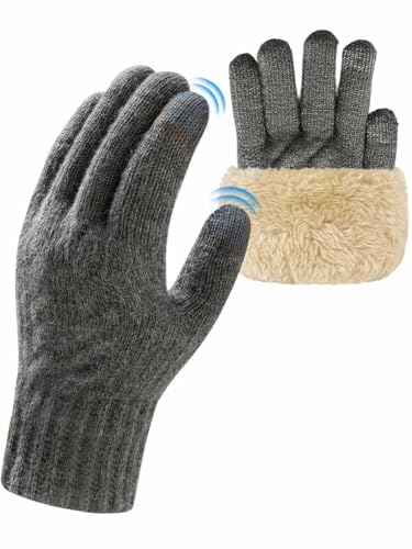Joligiao Winterhandschuhe mit Fleecefutter Touchscreen Handschuhe Winter Warm Thermo Strickhandschuhe Verdickte Handschuhe für Herren Damen Thermohandschuhe Outdoor Sport (Grau,Einheitsgröße) von Joligiao