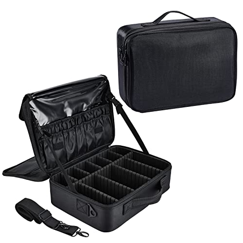 Joligrace Extra große Make-up-Tasche aus Oxford-Gewebe mit abnehmbarem Rückengurt Kosmetikkoffer Beauty Box Friseurwerkzeuge Organizer Aufbewahrungsbox mit Spiegel, Doubletiers Black von Joligrace