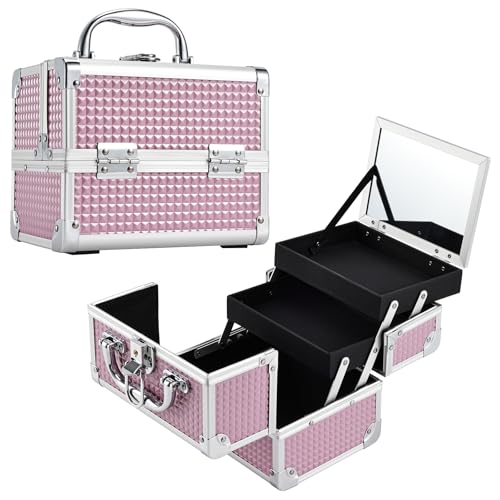 Joligrace Kosmetikkoffer Schminkkoffer Make up Koffer Beauty Case Kosmetik Make up Organizer Koffer Mit Schlüssel und Spiegel Nagelkoffer Verschließbar Multikoffer,Rosa von Joligrace