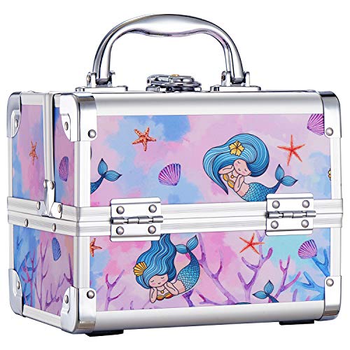 Joligrace Kosmetikkoffer Schminkkoffer mädchen Make up Koffer mit Spiegel Abschließbare Beauty Case Schmuckkoffer Multikoffer,Meerjungfrau von Joligrace