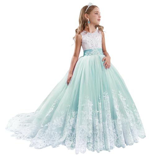 Jolikley Mädchenkleider für Erstkommunion, Blumenmädchen, Hochzeit, Brautjungfernkleid, bodenlang, Spitze, Festzug, Kinder, Tüll, Ballkleid, Abschlussballkleider für Teenager, Konfirmationskleider, von Jolikley