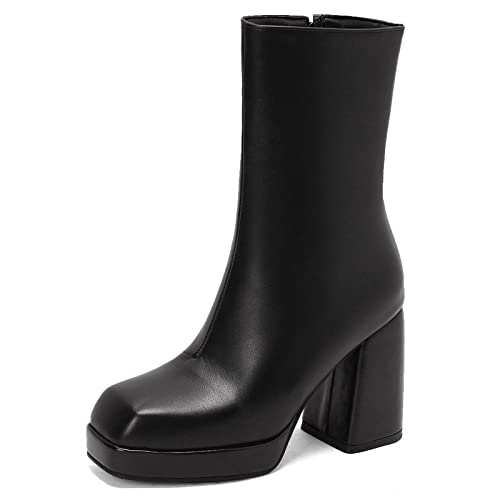Joliss Damen Blockabsatz Halbschaft Boots Damen Square Toe Halbschaft Boots Damen Reißverschluss Abend Kleid Stiefeletten Damen Warm Winterstiefel Schwarz Gr 33 Eu von Joliss