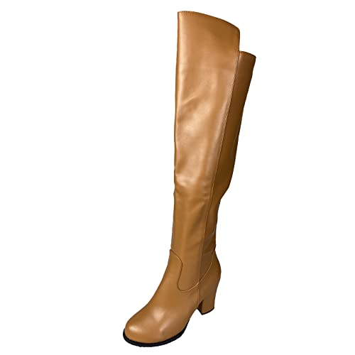 Joliss Damen Blockabsatz Mode Overknees Boots Damen Reißverschluss Runde Zehen Kniestiefel Mitte Absatz Overknees Stiefel Gelb Gr 45 EU/47Cn von Joliss