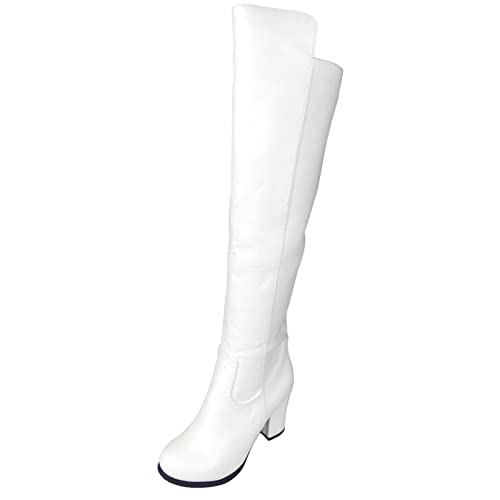 Joliss Damen Blockabsatz Mode Overknees Boots Damen Reißverschluss Runde Zehen Kniestiefel Mitte Absatz Overknees Stiefel Weiß Gr 39 EU/40Cn von Joliss
