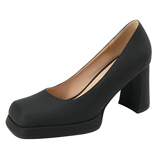 Joliss Damen Blockabsatz Ohne Verschluss Pumps Damen Square Toe Plateau Pumps Schwarz Gr 41 EU/43Cn von Joliss