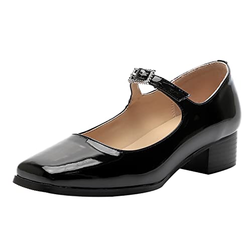 Joliss Damen Blockabsatz Pumps Damen Schnalle Pumps Damen Square Toe Mary Jane Schuhe Schwarz Gr 41 EU/43Cn von Joliss