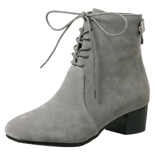 Joliss Damen Blockabsatz Stiefeletten Square Toe Schnüren Stiefeletten Leisure Arbeit Mitte Absatz Stiefeletten Grau Gr 38 EU/39Cn von Joliss